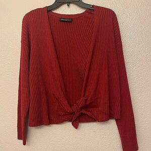 Lane Bryant knit burgundy red ribbed open tie front cardigan plus sweater 14/16